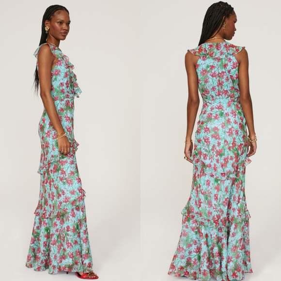 SALONI Floral Maxi Dress in Blue and Red - Picture 2 of 3
